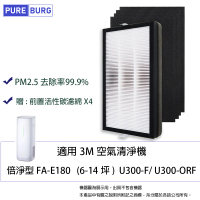 PUREBURG 適用3M倍淨型FA-E180 6-14坪 空氣清淨機 濾網組 取代料號:U300-F U300-ORF(贈:活性碳濾棉X4)
