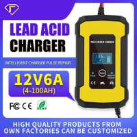 12V 6A Car Battery Charger Pulse Repair LCD Display Smart Fast Charge AGM Deep cycle GEL Lead-Acid Charger For Auto Motorcycle