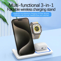3 In 1 Foldable Magnetic Wireless Charger Stand For iPhone 15, 14, 13 Pro/Max/Plus, AirPods 3/2 Station Dock Fast Charger Holder