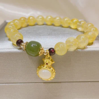 Classics natural yellow crystal bracelet for women natural Hotan Jade gourd bangles Chinese retro ethical style jewelry gift
