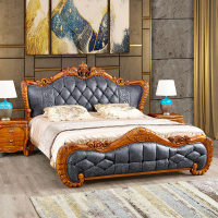 烏金木豪華真皮床歐式實木軟靠雙人床大象雕花主臥床輕奢臥室家具