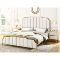 Queen/King Size Bed Frame,Upholstered Platform Bed &amp; High headboard with Wood Slat Support,Easy Assembly, Velvet White