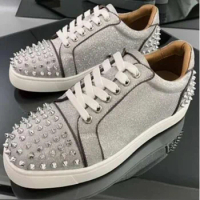 Glitter Silver Rivets Men Sneaker Lace Up Rubber Sole Flat Loafer Casual Mens Evening Outside Shoes Size48