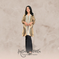 Kaftan Jakarta - Vyor Tunic White Lace Viscose Semi Sutera Tunik Kebaya Kondangan Batik Elegan Moder