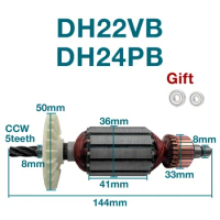 AC220-240V Armature Rotor for Hitachi DH22VB DH24PB Power Hammer 5teeth Armature Anchor Power Tools Replacement Accessories