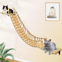 Cat Wall Furniture 70" Cat Bridge Wall Mount Perch Wooden Hammock Cat Tree Climber Cloud Shelf Board Bed