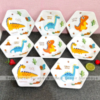 Piring Segi Dino Melamin 8 inch (20cm) - Piring Anak Karakter - Piring Dinosaurus - TopTree Kitchenw