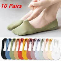 10 Pairs/Lot Women's Boat Socks 100% Cotton Deodorant Sweat Absorption Summer Sock Thin Breathable Silicone Non-slip Silk Socks