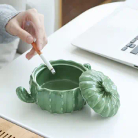 Ceramic Ashtray Creative Home Living Room Office with Lid Storage Can Fly Ash Proof Cute Decorative Ornaments Ashtray