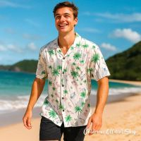 Calderioz - Kemeja Summer Santai Motif Pantai Tropis Lengan Pendek Pria Wanita Outfit Liburan