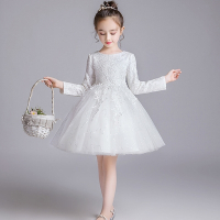【Baby童衣】白色長袖公主蕾絲蓬蓬裙 女童禮服 兒童花童洋裝 88985