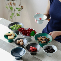 茶點盤精致點心碟中式復古禪意水果盤過年零食盤中國風陶瓷高腳盤