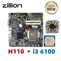 Zillion H110 Mini ITX Motherboard gaming kit with intel i3 6100 LGA 1151 with processor Motherboard Cooler Set For GAMING PC New