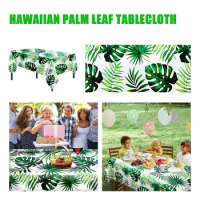 Tropical Hawaiian Palm Leaf Tablecloth - PEVA Waterproof, Oil Resistant, Disposable Table Cover for Party Decoration Z2X3