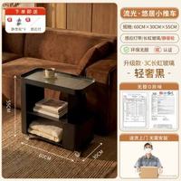 邊幾梳化邊櫃床頭置物架可移動多層收納展示窄-【加寬加厚版+贈感應燈帶】60cm長虹玻璃-騎士黑 均碼-款式5