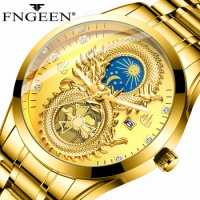 FNGEEN Men Watch Quartz Watches Luminous hands Water Resistant Moon Sport Calendar Dragon Luxury Business mens Wristwatches