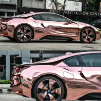 High Flexible Chrome Rose Gold Mirror Vinyl Chrome Car Wrap Roll Film Car Sticker Car Styling Wrapping 1.52x18m With Bubble Free