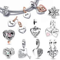 Silver Colour Heart shape Fit Pandora Charms Silver Colour Original Bracelet for Jewelry Making