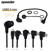 Micro 5P Male Left Right Up Down Angled 90 Degree To Elbow USB 2.0 Mini 5Pin Female AUX Flush Panel Mount Waterproof Cable 30cm