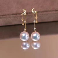 Fashion Aurora Natural Freshwater Pearl Earrings for Women 18K Gold Diamond Tassel Earrings for Women Moon Rain Earrings