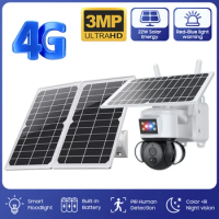 ASZHONGA 3MP 4G SIM Card Camera 22W Battery Solar Panel Security IP Cam Outdoor PTZ CCTV Surveillance With Smart Light UBOX