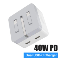 EU US UK Plug 40W Super Fast Charge PD Dual Type-c Port Adapter for Apple iPad iPhone 12 13 14 Pro Max 35W Fold Plug For Tablet