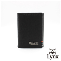 【LYNX】美國山貓自然紋進口牛皮壓扣式雙折3卡名片夾短夾 皮夾 錢包-黑色