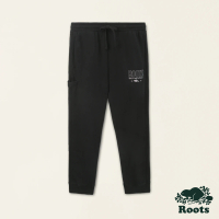 【Roots】Roots 男裝- 休閒生活系列 有機棉刷毛布縮口長褲(黑色)