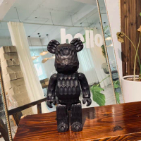 Bearbrick 400% Karimoku x Fragment (Carved Wooden) Black 28cm Ebony Wooden Wave Bear Art Collection Doll Figure