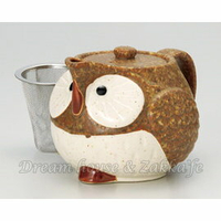 日本製 陶瓷 貓頭鷹造型 茶壺/茶器 黃 450cc《 附不鏽鋼濾網 》★ Zakka'fe ★