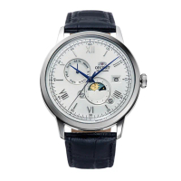 【ORIENT 東方錶】ORIENT 東方錶 SUN&amp;MOON系列 羅馬數字日月相錶 皮帶款 白色 - 41.5 mm(RA-AK0802S)