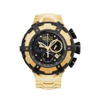 INVICTA 英威塔 黑金色系 鋼索裱殼設計 大錶盤 三眼計時碼錶 金色不鏽鋼錶帶 男錶 母親節(21360)