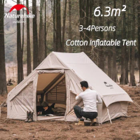 Naturehike Outdoor 6.3m² Cotton Inflatable Tent Breathable Waterproof 3-4 Persons Big Space Portable Camping Tent With Air Pump
