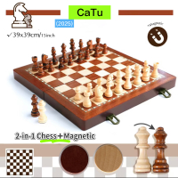 39CM Bigger Upgrade Magnetic Wooden Chess and Checkers Set with Folding Chess Solid Wood Puzzle Ente