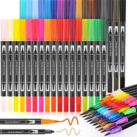 12/48 Colors Fine Liner Art Marker Pens Dual Tip Manga Drawing Painting Watercolor Brush Pen School Supplies Markers