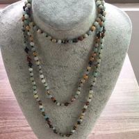 Long Necklaces Hand Knotted 42inch/60inch Nature Stone 6MM Section Amazonite Necklace Yoga Mala Beads Endless Infinity Beaded