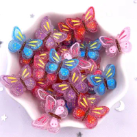 20pcs Glitter Colorful Candycolor Variegated Butterfly Charms Flatback Rhinestone Scrapbook Applique DIY Figurines Decor Crafts