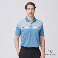 【Emilio Valentino范倫鐵諾】男裝吸排涼感彈性短袖POLO衫-藍/白(66-4V8121)