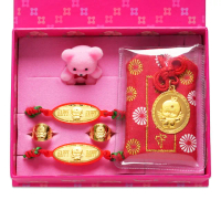 【童樂繪金飾】娃娃天使 黃金御守 幸福快樂禮盒5件組 重0.2錢(彌月金飾 彌月禮)