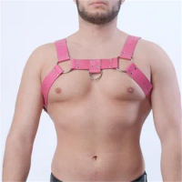 BDSM Gay Sexual Leather Harness Men Fetish Bulldog Body Bondage Cage Pink Chest Harness Belts Rave Gay Clothes Harness Lingerie