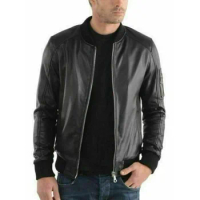 Men's Bomber Genuine Leather Jacket Lambskin Flight Military Jacket Fashion Trends