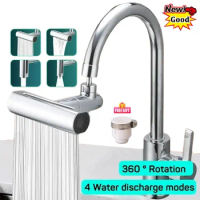 Multifunctional Sink Faucet Connector Kitchen Sink Waterfall Faucet 4 Mode Water Outlet Universal 720° Rotation Water Tap Extend