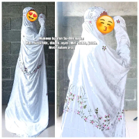 Mukena Terusan Sutra Blitz Dewasa Jumbo Adem Lembut Motif Sulam Original Mewah Putih Panjang Cantik 