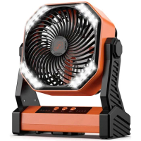 20000Mah Rechargeable Battery Powered Fan High-Velocity Camping Fan With LED Light Hook Charging Cable