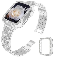 Metal Diamond Strap + Case for Apple Watch Band 8 7 6 45mm 41mm 40mm 44mm Women's Rhinestone Bracelet iWatch 8 SE Jewelry Cover