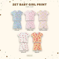 BOHOPANNA - PANNADAILY - SET BABY GIRL PRINT - SETELAN BAJU TIDUR ANAK 0-6M CHERRIES