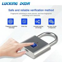Waterproof USB Rechargeable Door Smart Lock Fingerprint Padlock Quick Unlock Zinc alloy Metal Anti-theft Padlock