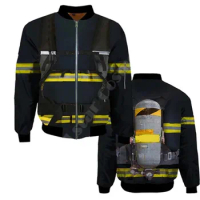 Fashionable winter men's firefighter 3D printed warm jacket women's thick casual long sleeved firefighter flight zipper jacket