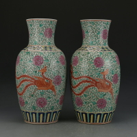 大清康熙素三彩鳳紋觀音瓶古董古玩收藏真品彩繪花瓶老物件瓷器