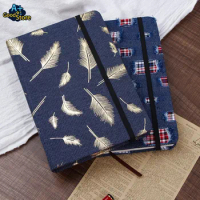 Creative Feather Bronzing Elastic Band Notebook B6 Denim Fabric Diary Books Weekly Planner Horizontal Line Inner Page Notebooks